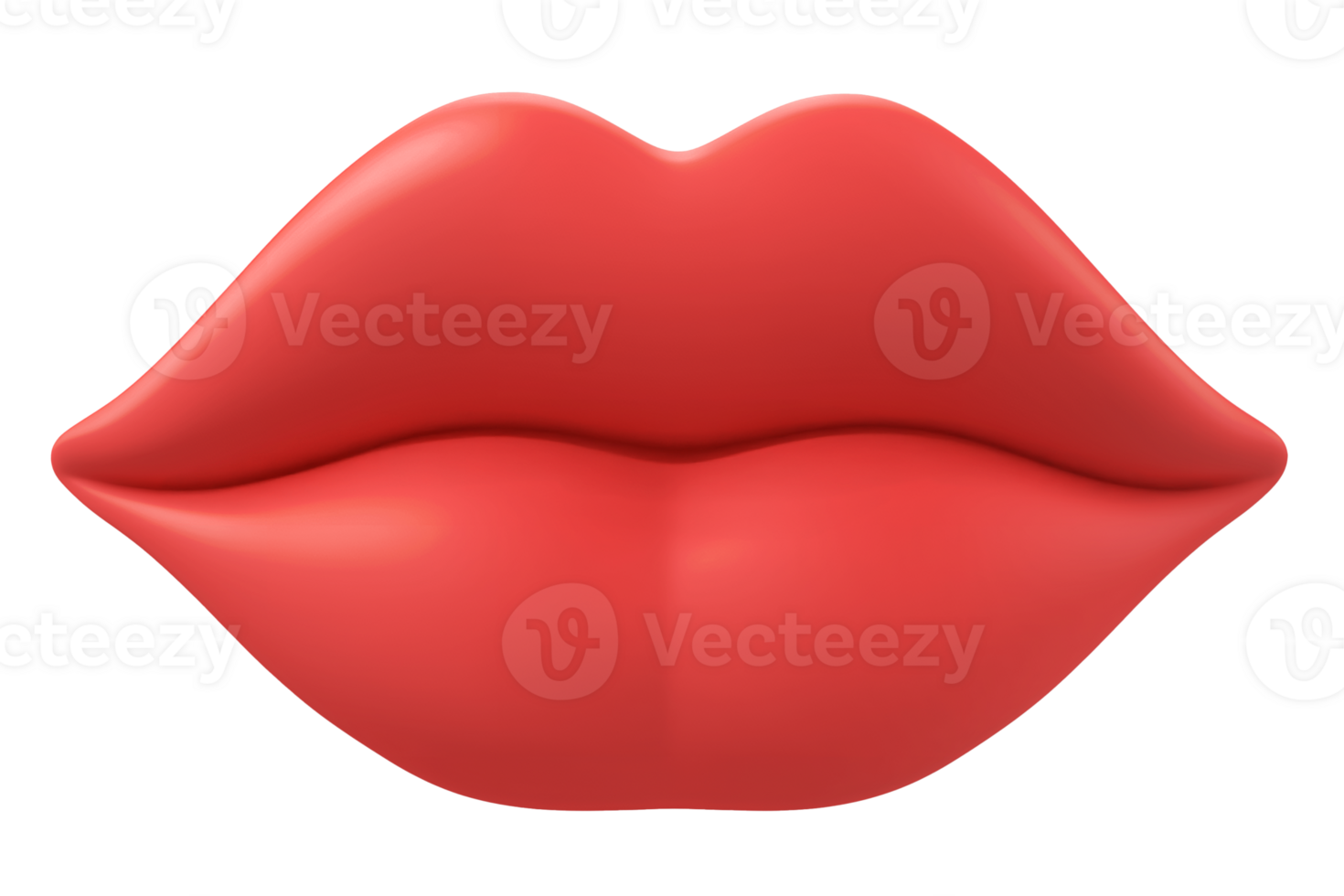 3D render of vibrant red lips, close-up front view, on transparent background. png