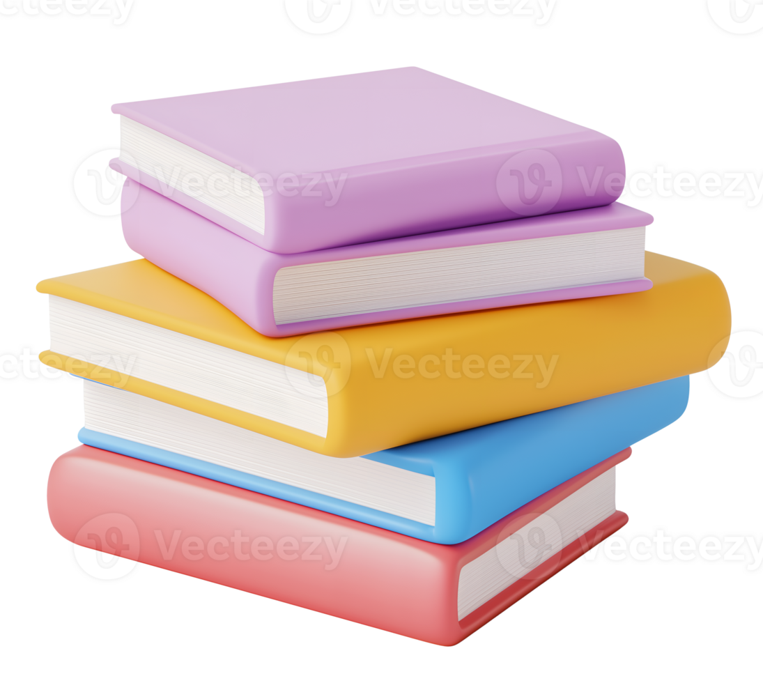 Cute cartoon 3D books isolated on a transparent background. png