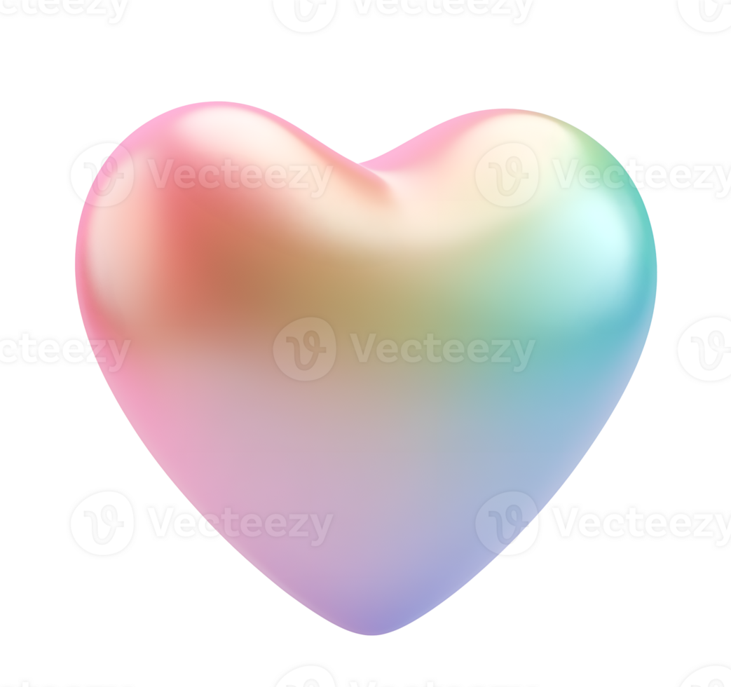 Holographic heart 3d render on transparent background. png