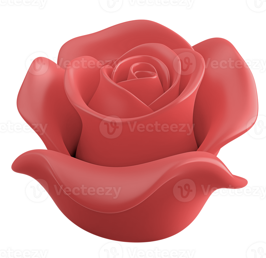 Red rose 3D render on transparent background. png