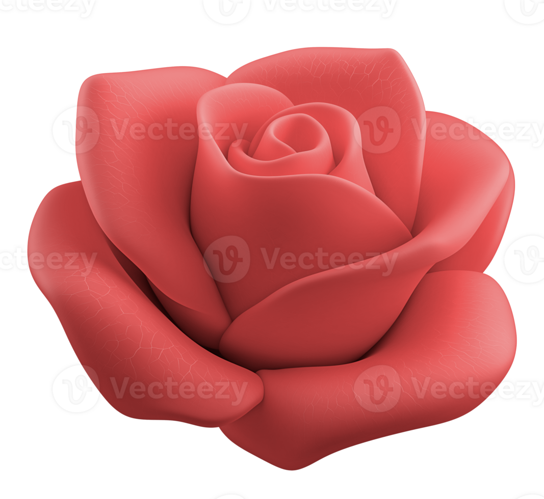Cute red rose 3D render on transparent background. png