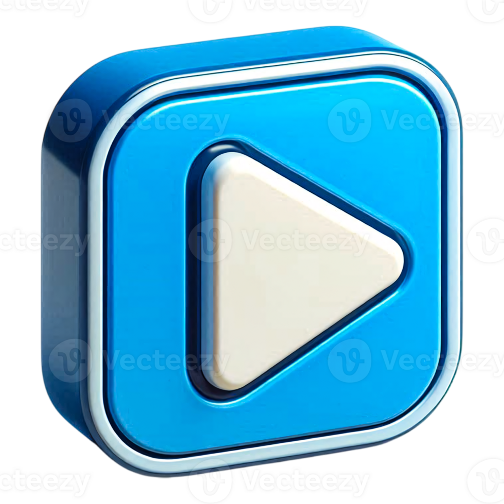 Glossy Blue Play Button Icon with 3D Depth for Modern Multimedia Interfaces, Web Applications, and Digital Media Control Designs png