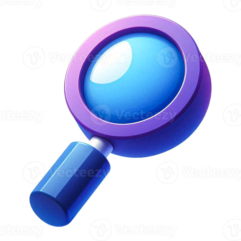3D Glossy Blue and Purple Magnifying Glass Icon, Search Tool Illustration with Transparent Background for UI and Web Design png