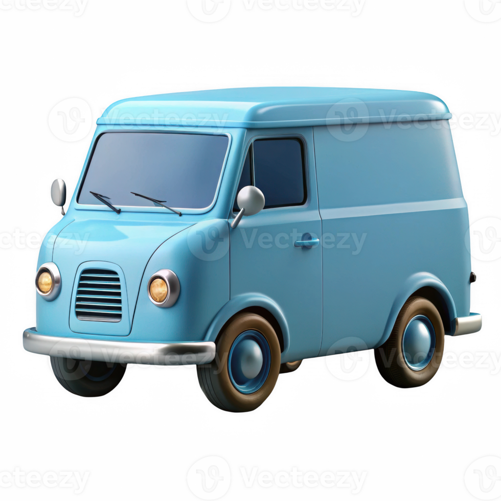 Retro blue delivery van isolated on transparent background png