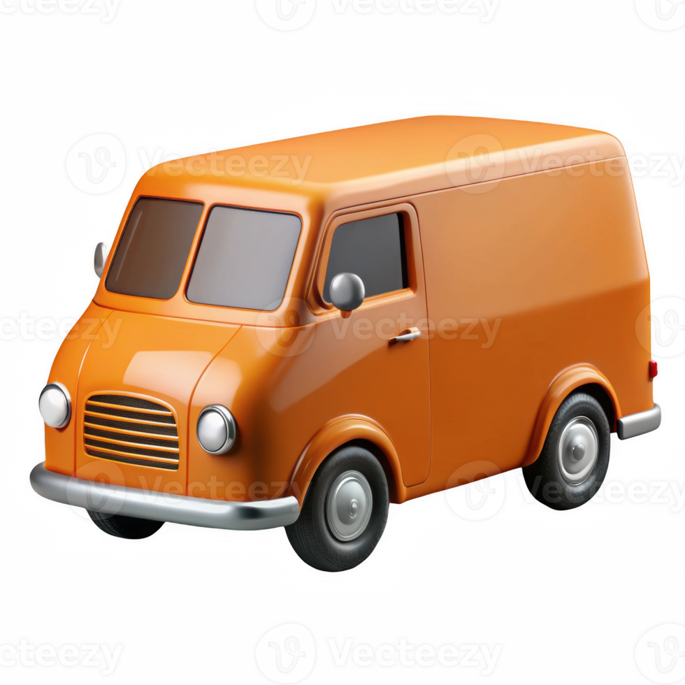 Orange retro delivery van isolated on transparent background png