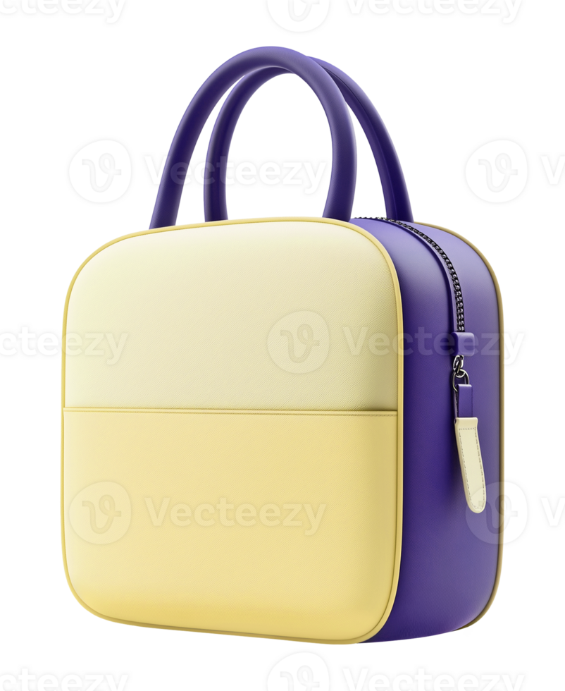 Pastel yellow and purple backpack, 3D render, transparent background. png