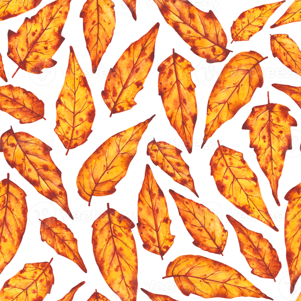 Seamless pattern with hand-painted watercolor autumn leaves in warm yellow and orange tones. Perfect for seasonal backgrounds, fabric design, wrapping paper, or Thanksgiving decor. png