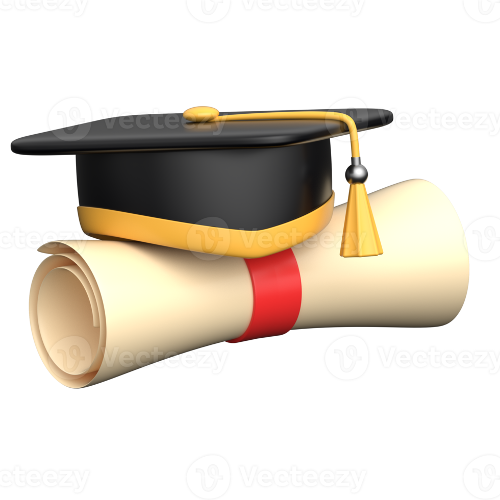 3D Graduation cap with Diploma png