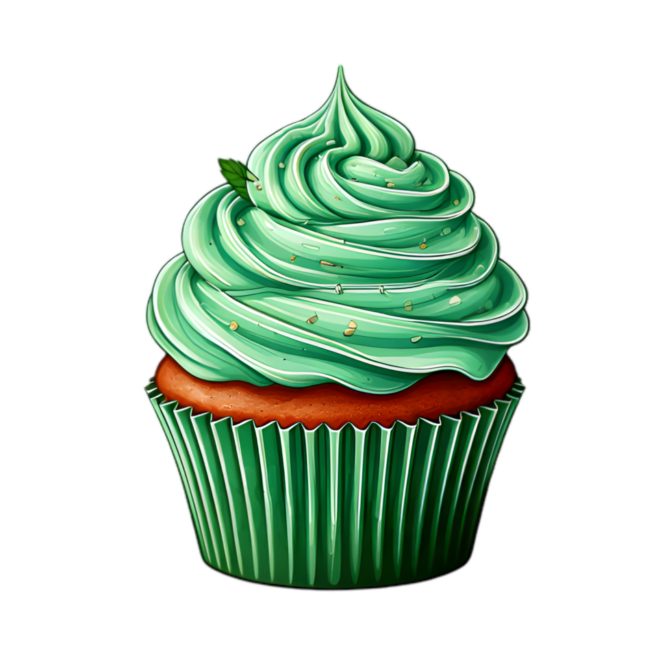 Mint Green Cupcake with Swirled Frosting and Sprinkles png