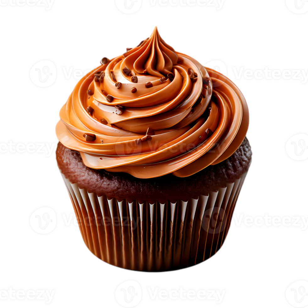 Chocolate Cupcake with Caramel Swirl Frosting and Sprinkles png