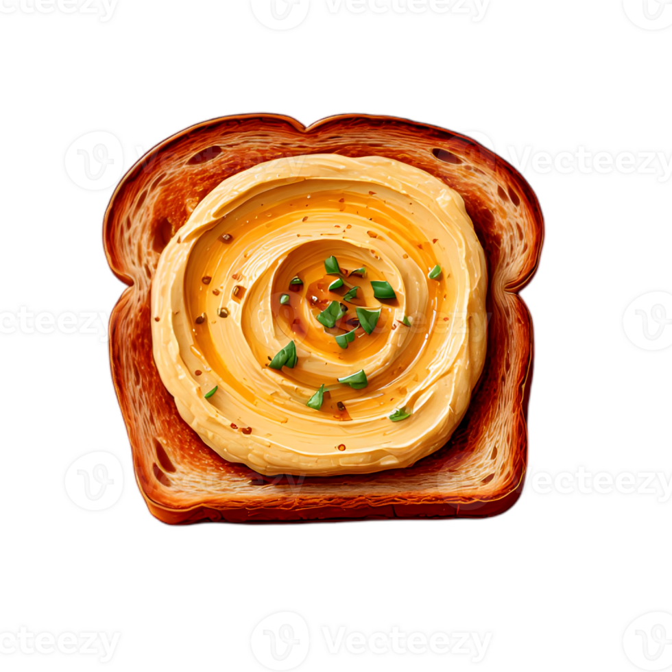 Overhead Shot of Creamy Hummus Swirl on Toasted Bread png