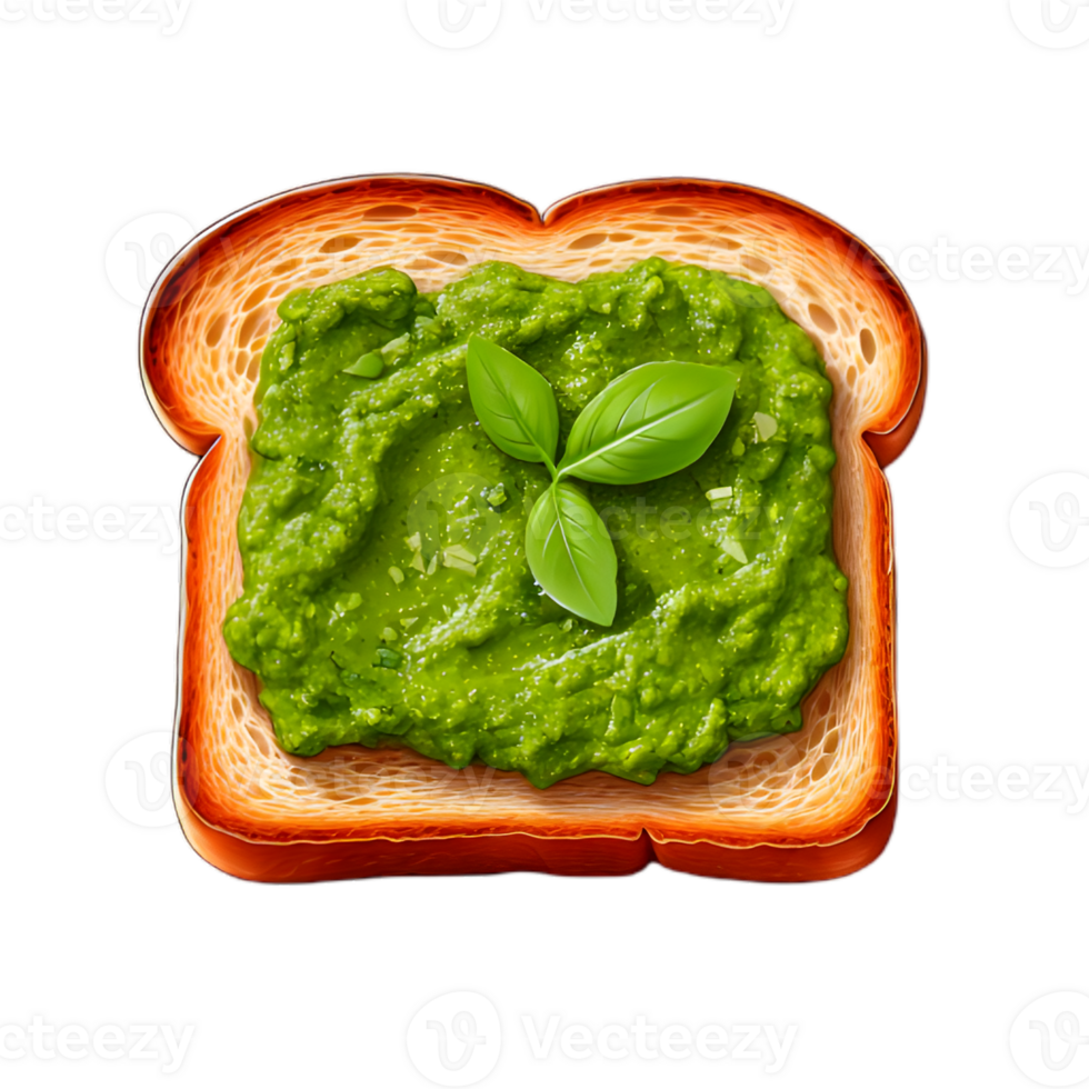 Overhead View of Pesto Toast with Fresh Basil Leaves png