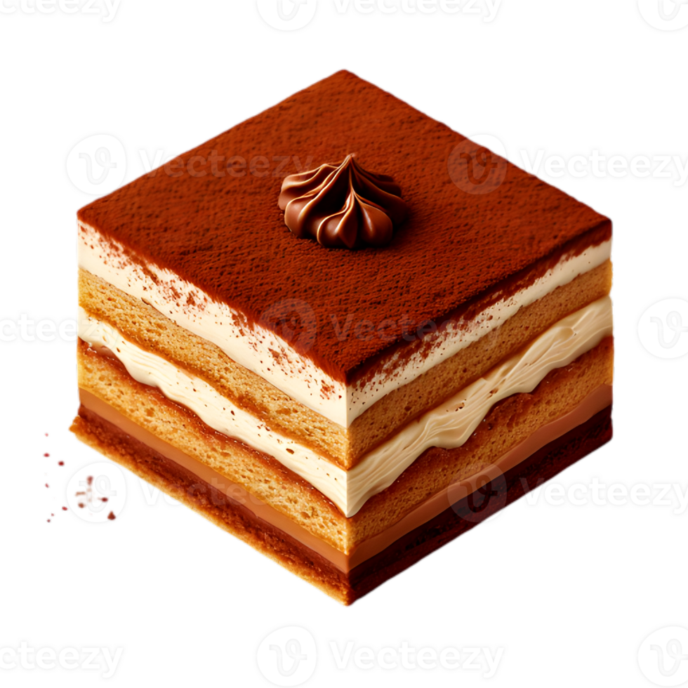 Square Layered Tiramisu Cake with Chocolate Topping png