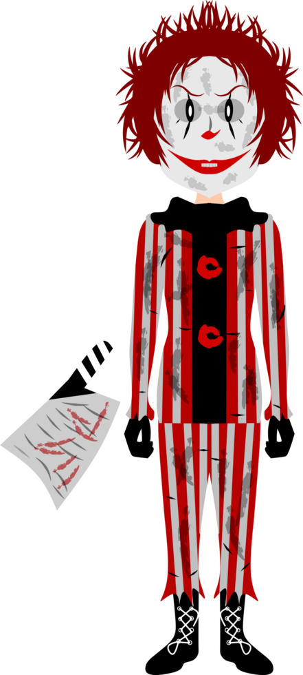 Child in clown Halloween costume and bloody knife png