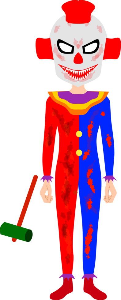 Child in clown Halloween costume carrying hammer png