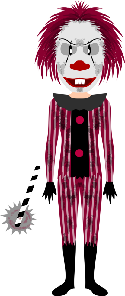 Child in clown Halloween costume and saw illustration png