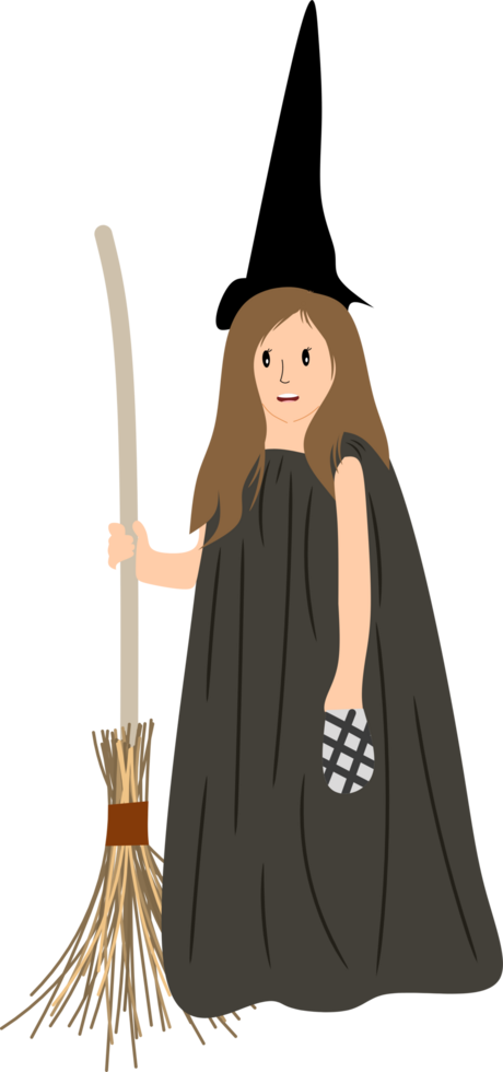 Cartoon witch with broom for Halloween celebration png