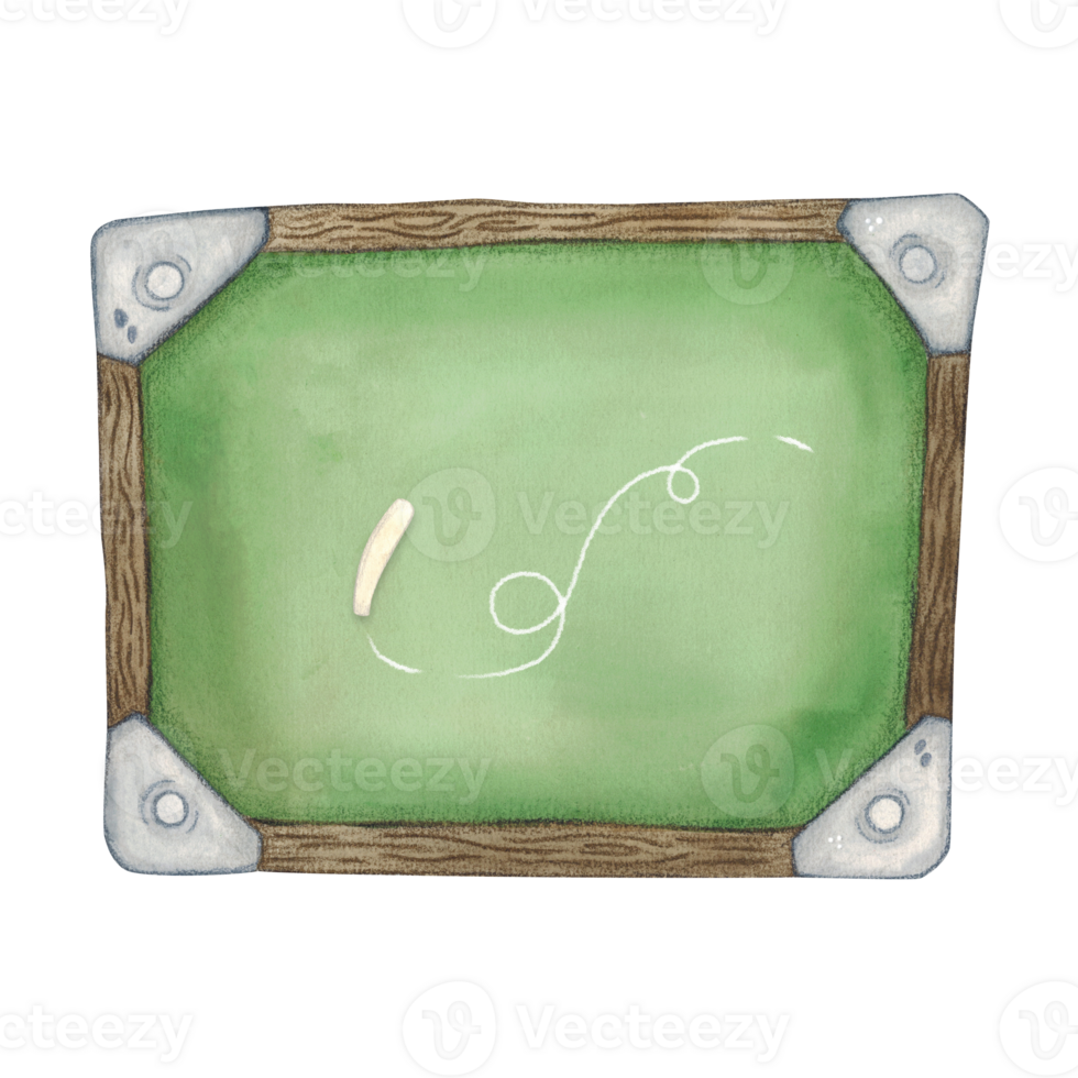School chalkboard, green in wooden frame and chalk drawing white line on it. Watercolor illustration hand drawn, cartoon. Drawing for stickers, posters, card blanks, scrapbooking, journaling png