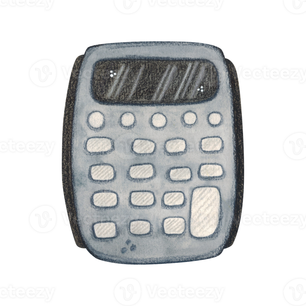 Calculator, adding machine. Watercolor illustration hand drawn, cartoon. Drawing for stickers, posters, postcard blanks, scrapbooking, journaling. School, study, knowledge, calculator, count, numbers png
