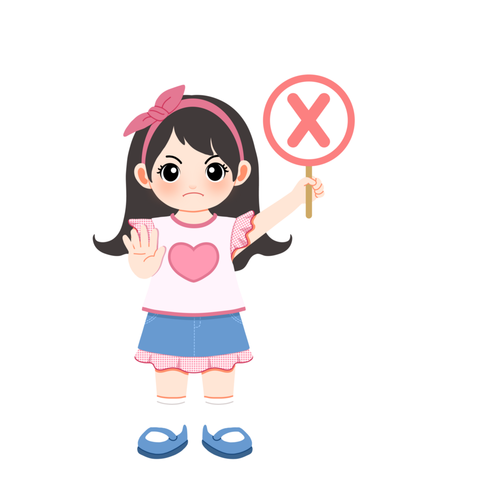 cute pinky girl holding cross sign and stop or no gesture png