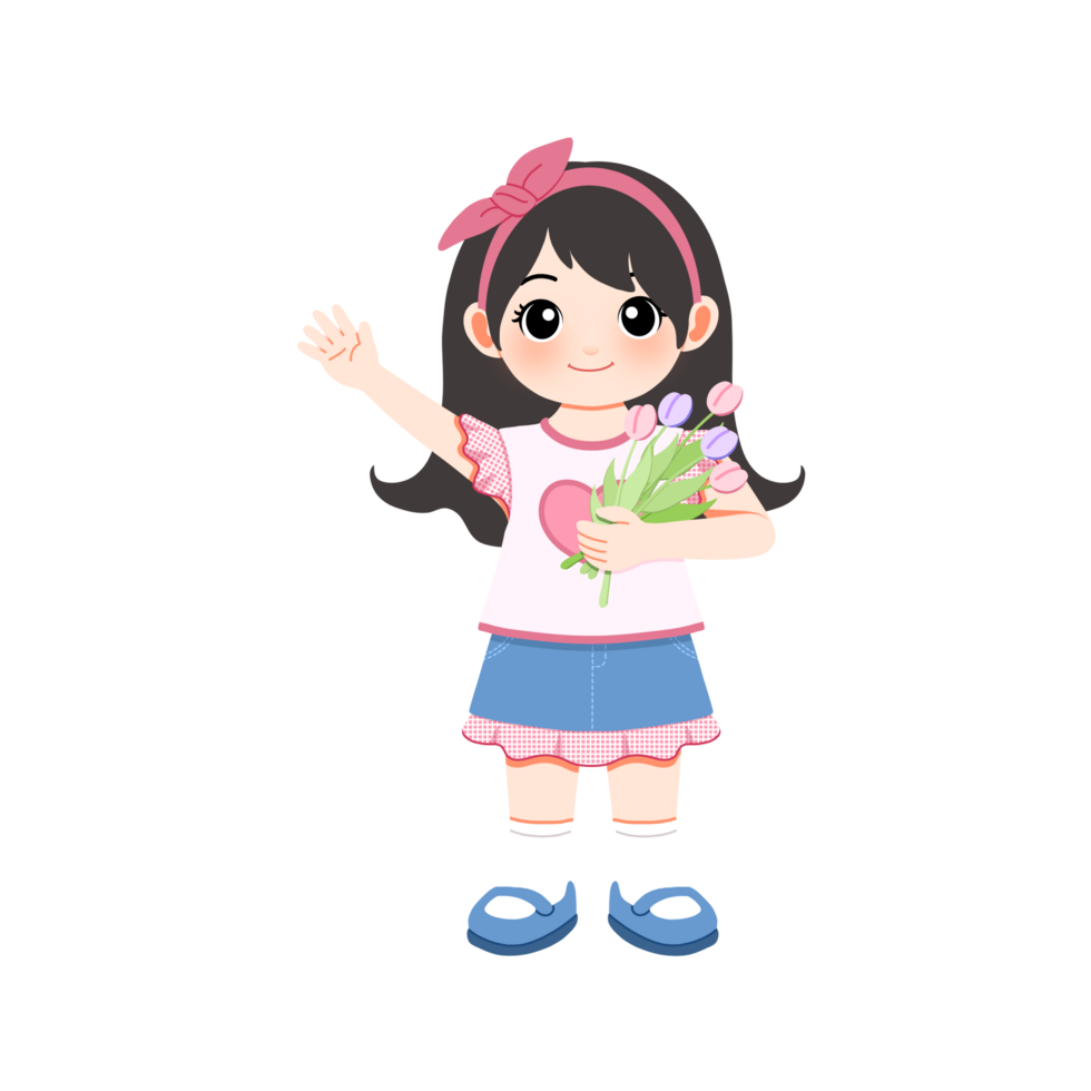 cute pinky girl holding flowers png