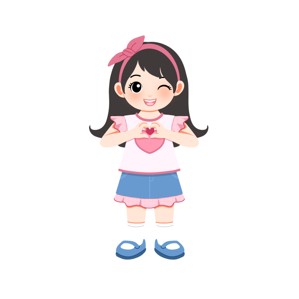 cute pinky girl with finger heart gesture png