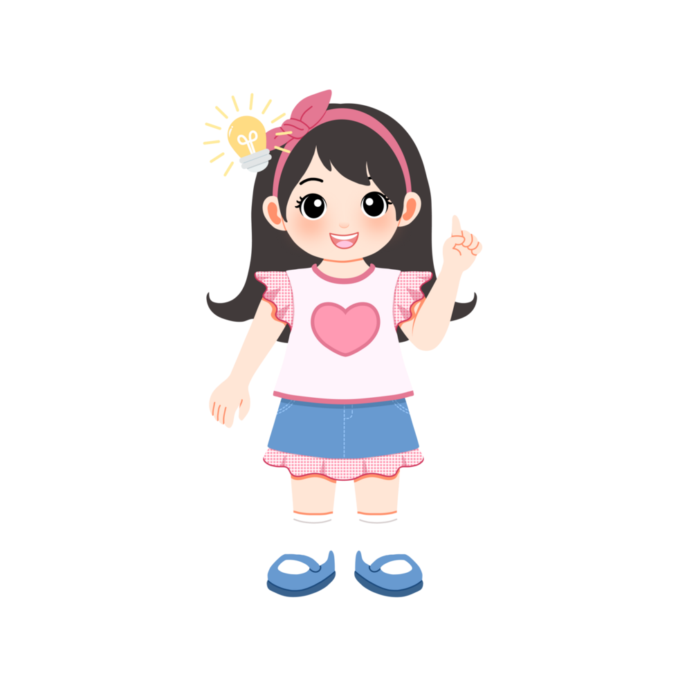 cute pinky girl standing come up with an idea png