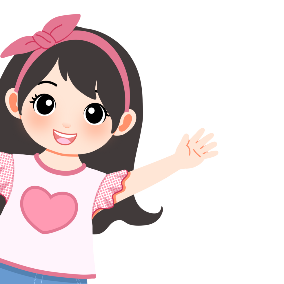 cute pinky girl with say hi hand gesture png