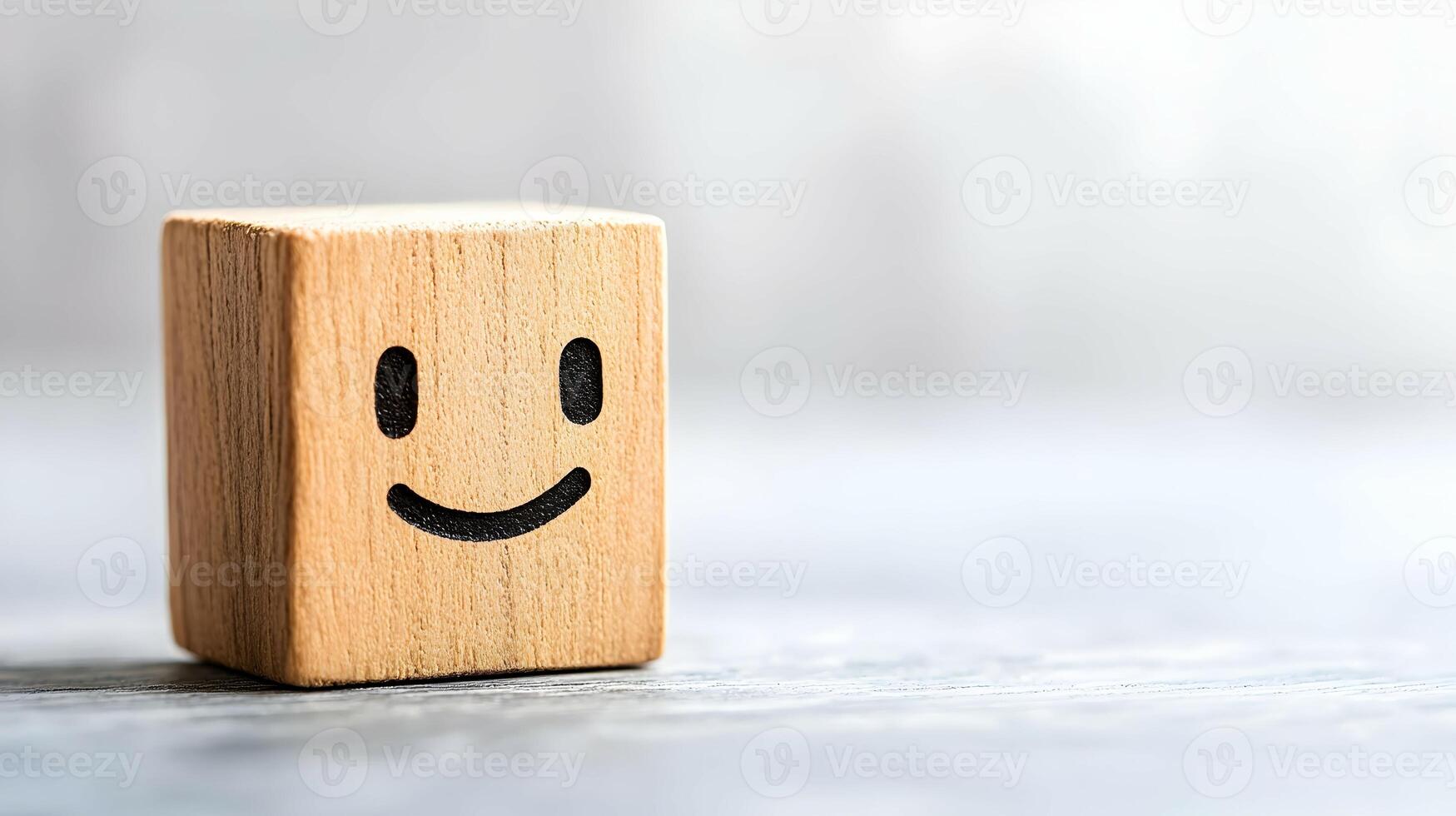 Wooden Cube with a Smiley Face on A Light Background photo