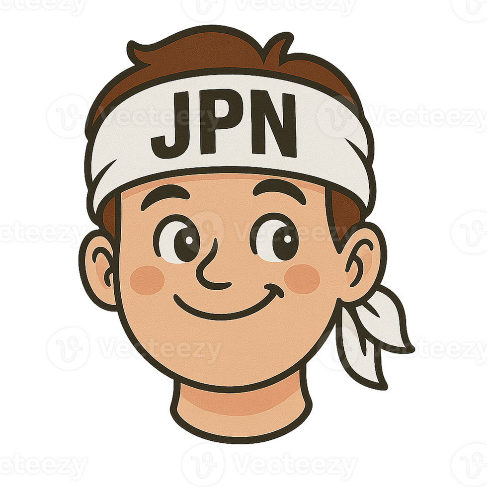 Japanese cartoon supporter character with white headband and happy face png