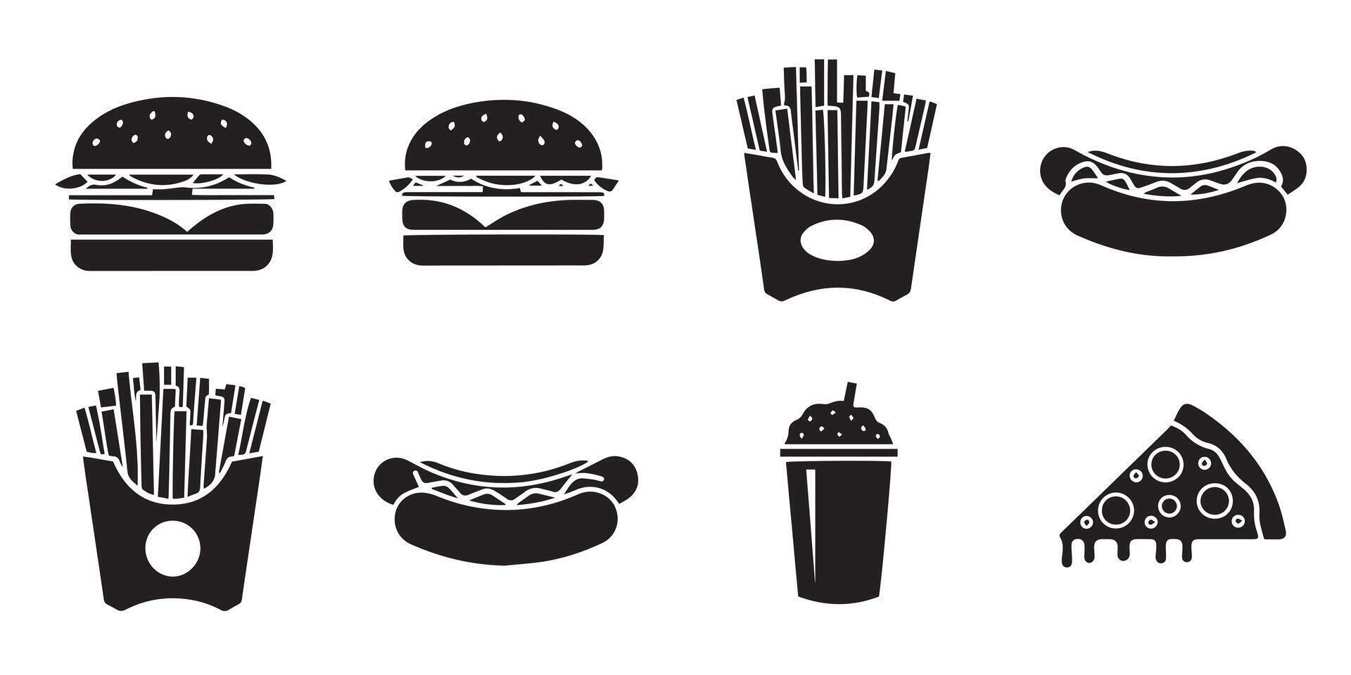 Monochrome graphics collection of fast food favorites for menu and restaurant design vector