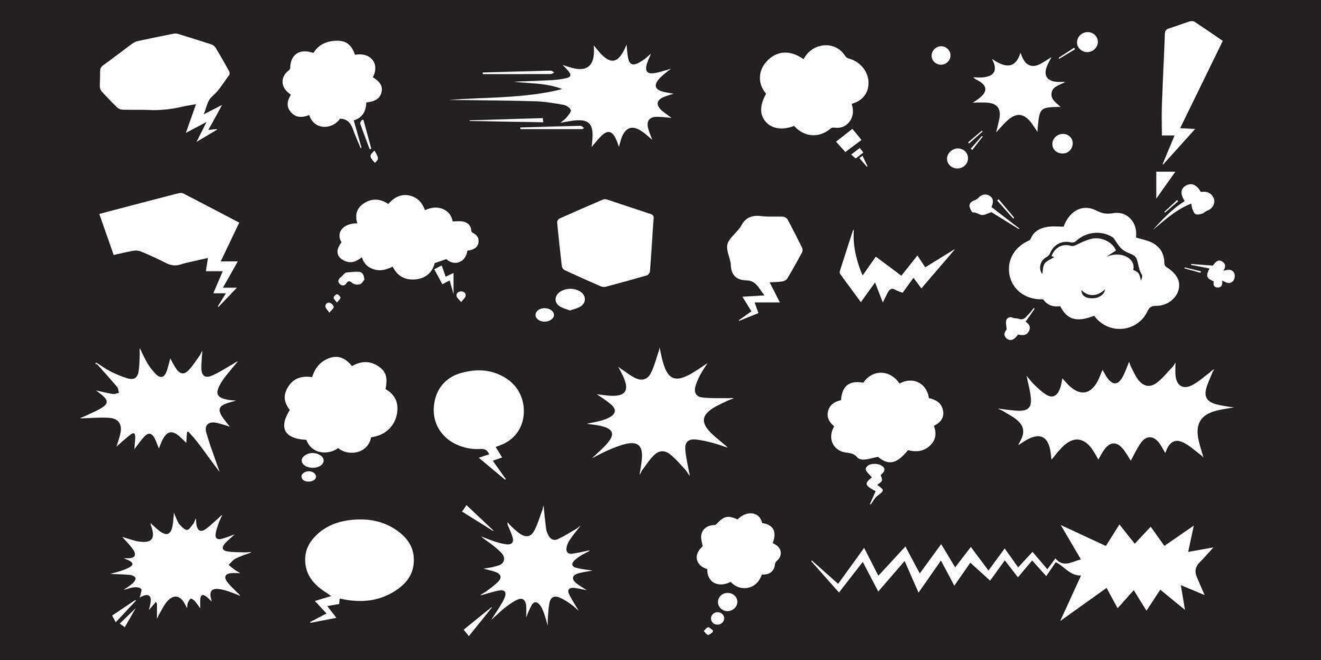 Comic speech bubbles and thought clouds in retro style black and white set vector