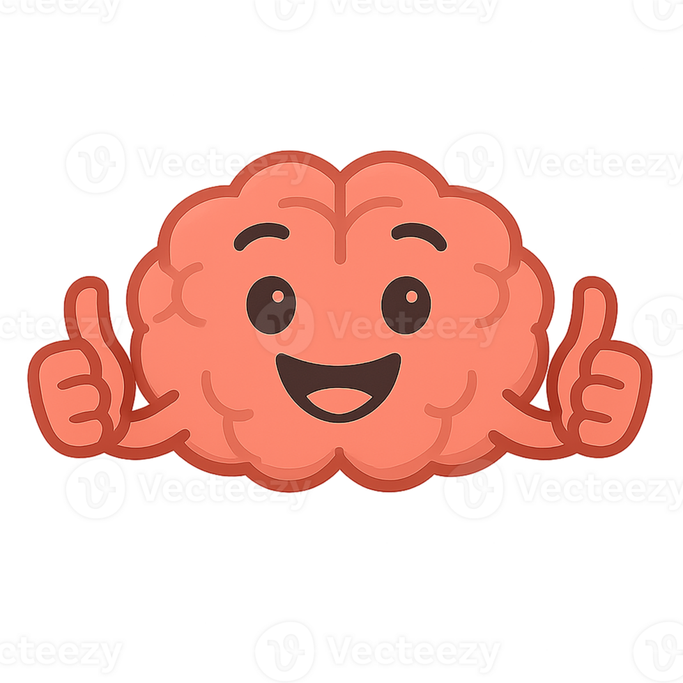 Cartoon brain giving thumbs up gesture with smiling face on transparent background png