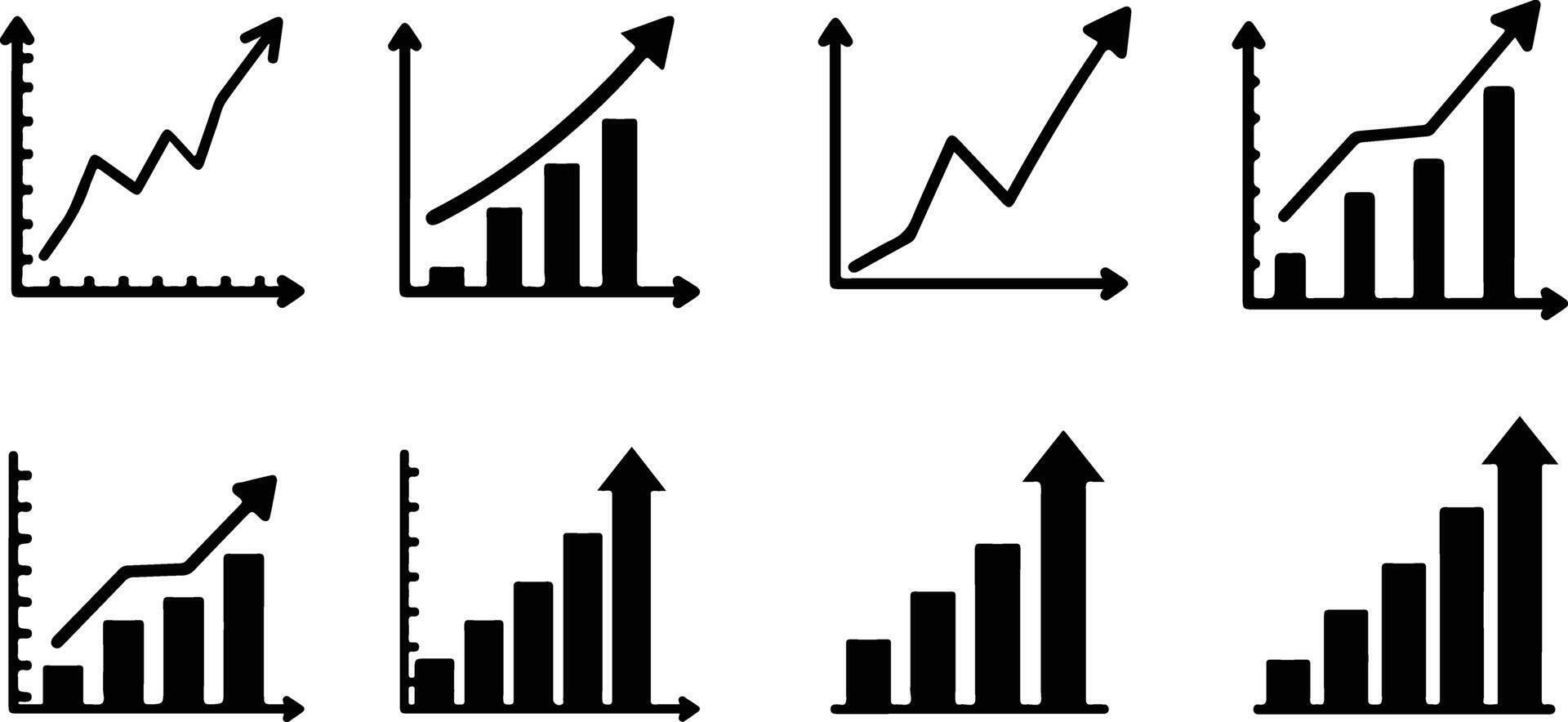 Collection of black and white business growth graphs and chart diagrams showing positive trends vector