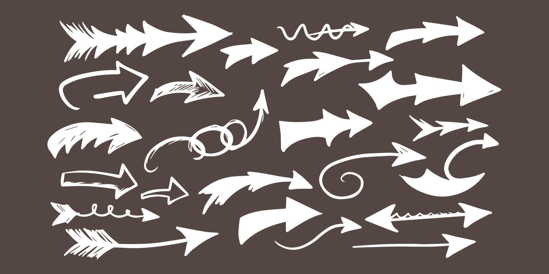 Hand drawn arrow set white on brown background direction indicators vector