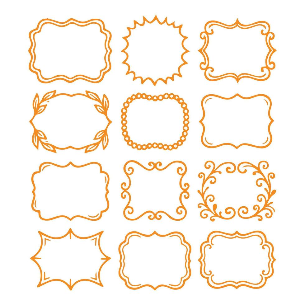 Decorative frame set in orange hand drawn borders perfect for invitations and design vector