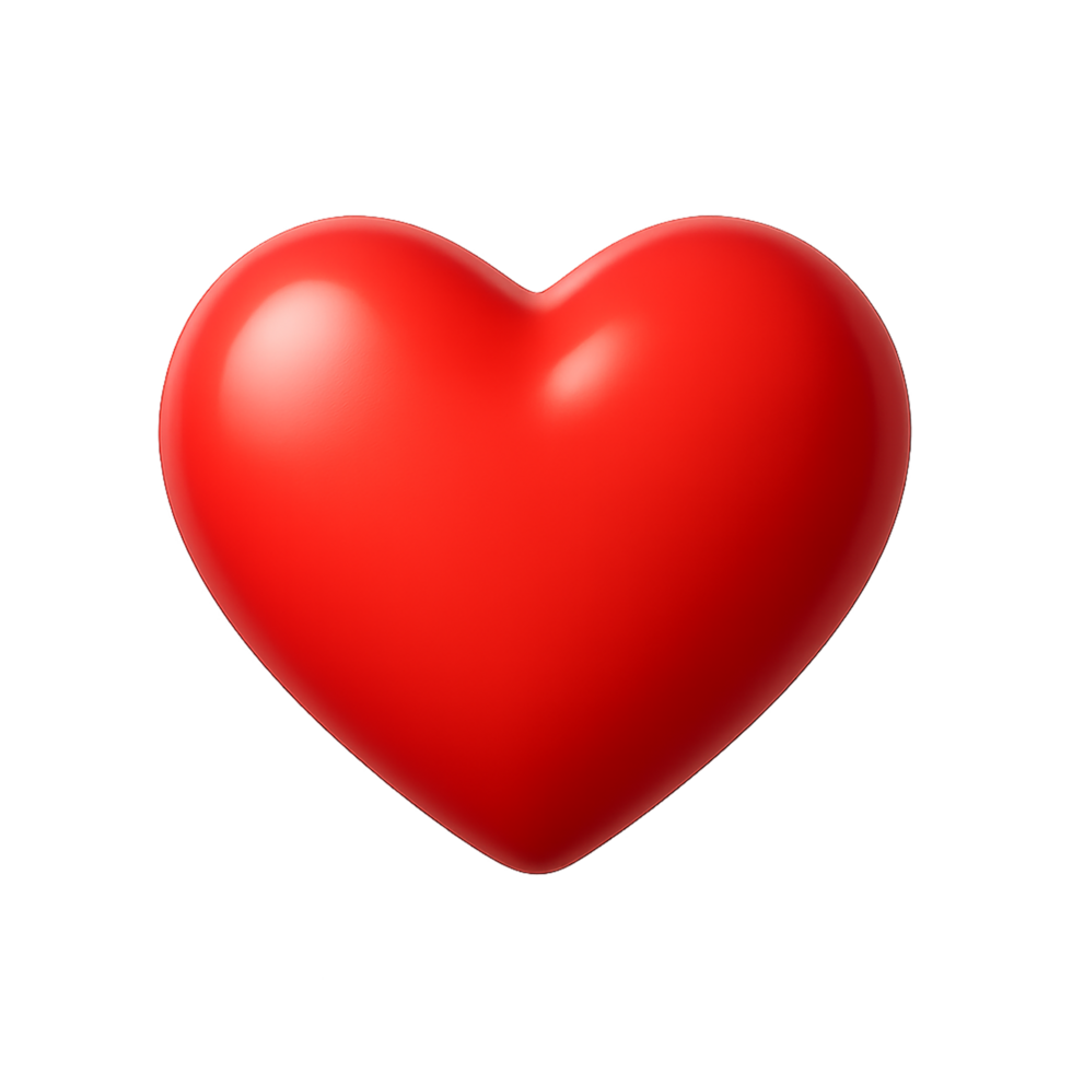 Red 3D heart symbol isolated on transparent background with soft shadows png