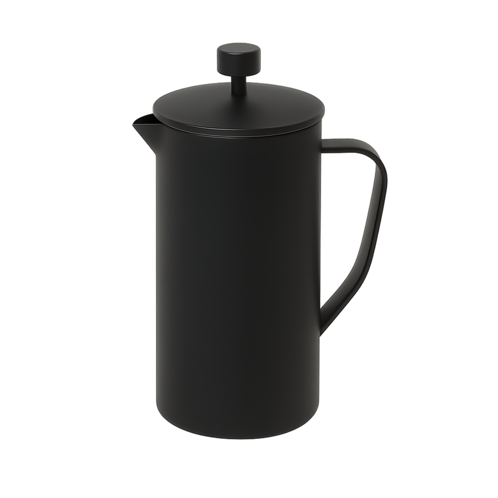 Matte black French press coffee maker isolated on transparent background png