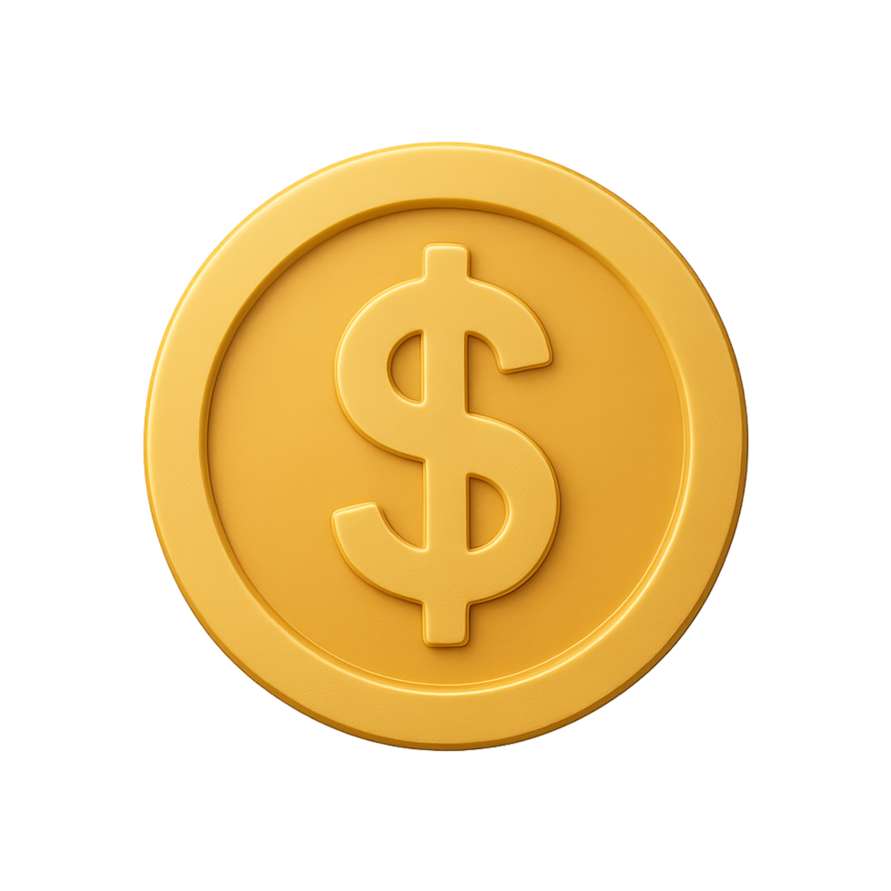 Gold coin with dollar sign embossed in relief on transparent background png