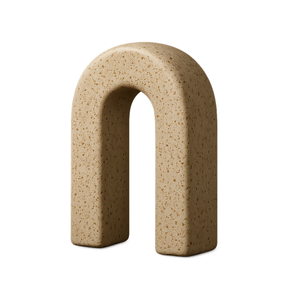 Stylized beige arch sculpture made of stone on transparent background png