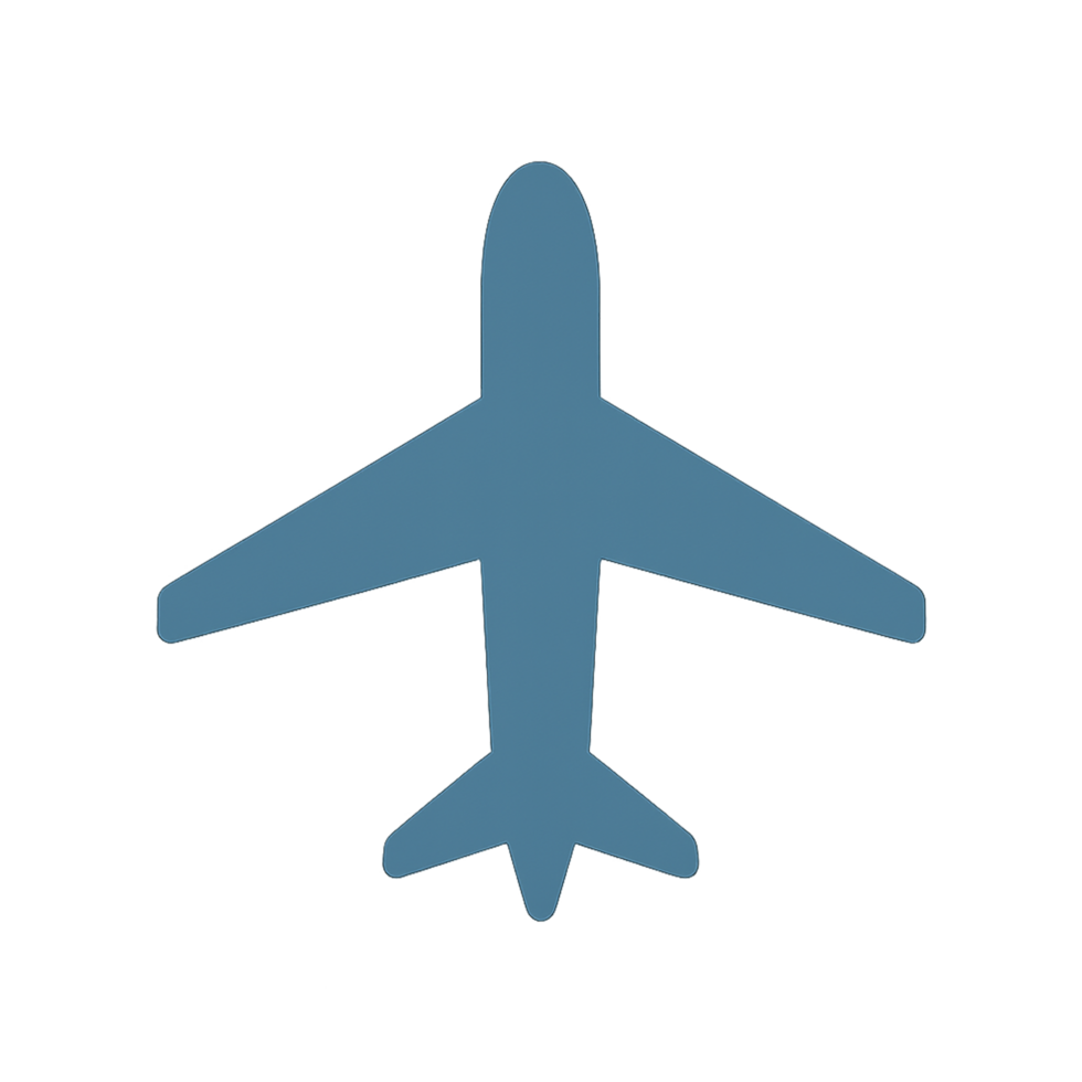 Flat blue airplane silhouette icon isolated on transparent background png