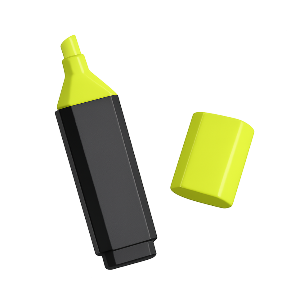 Highlighter pen with yellow cap and black body isolated on transparent background png