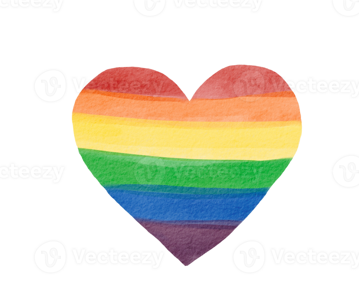 Rainbow watercolor heart art png