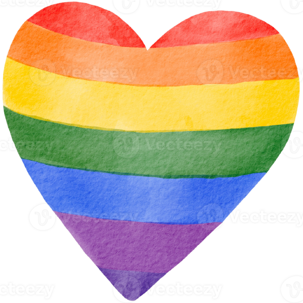 Watercolor rainbow heart art png