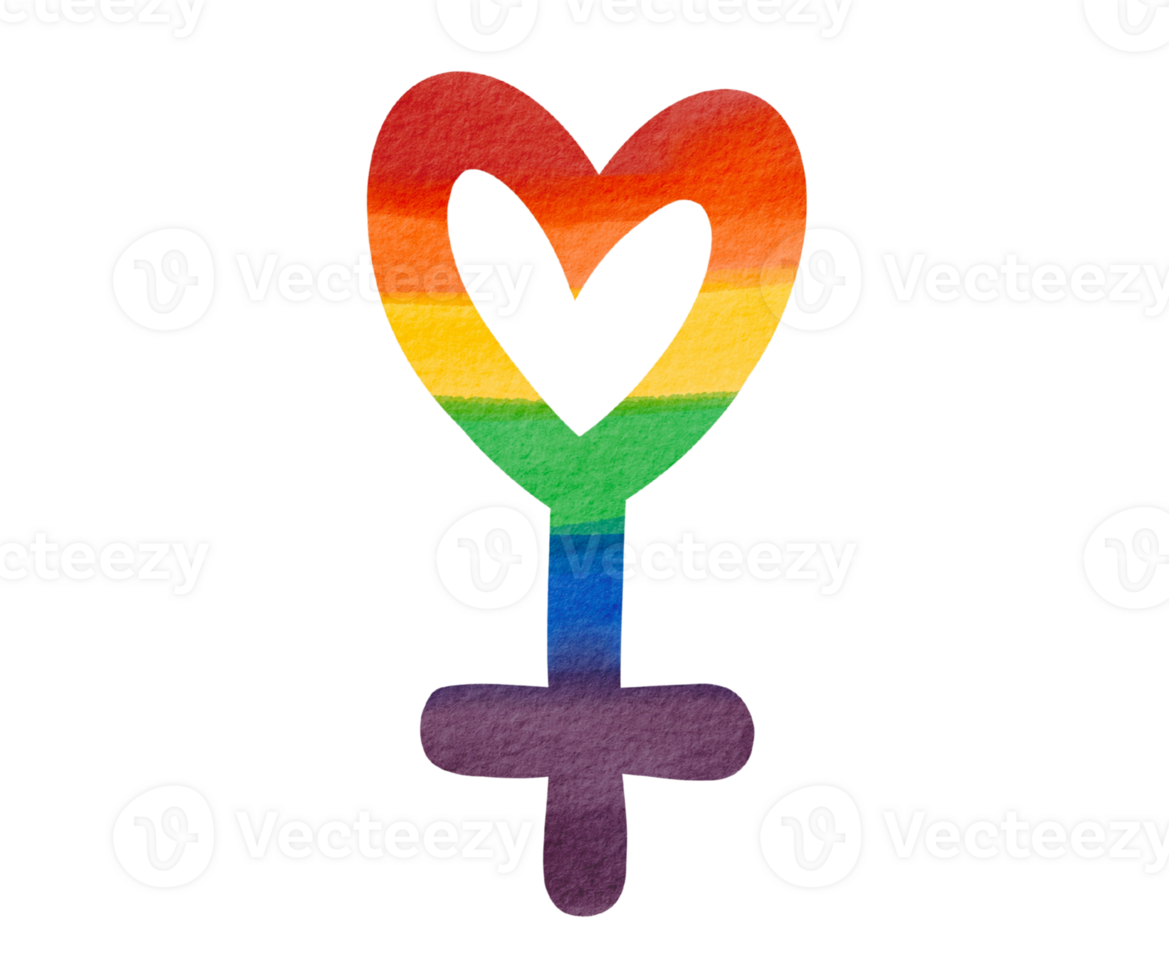 Rainbow heart with Venus sign png