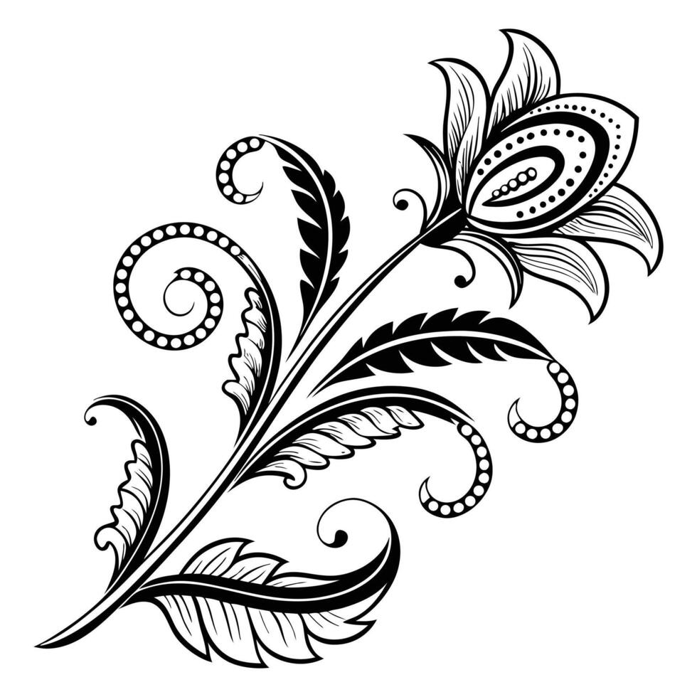 Elegant black and white floral swirl flourish design element illustration vector