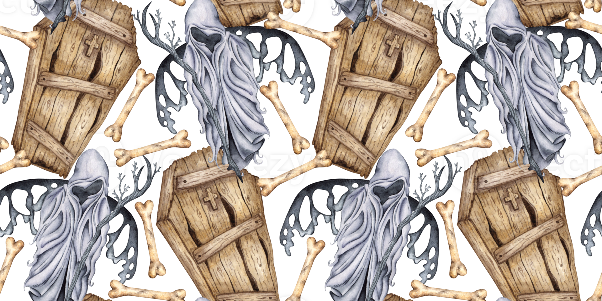 Reaper coffin pattern background watercolor png