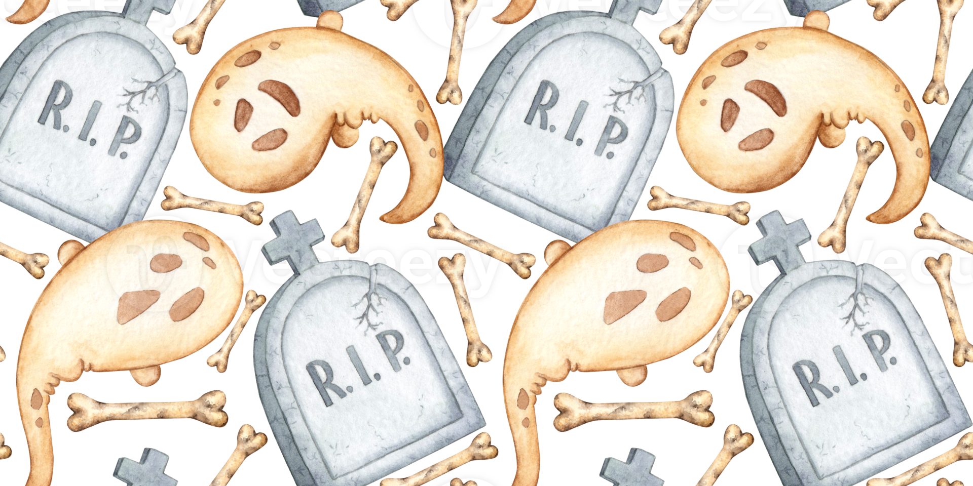 Ghost Tombstone Bone Pattern Watercolor png