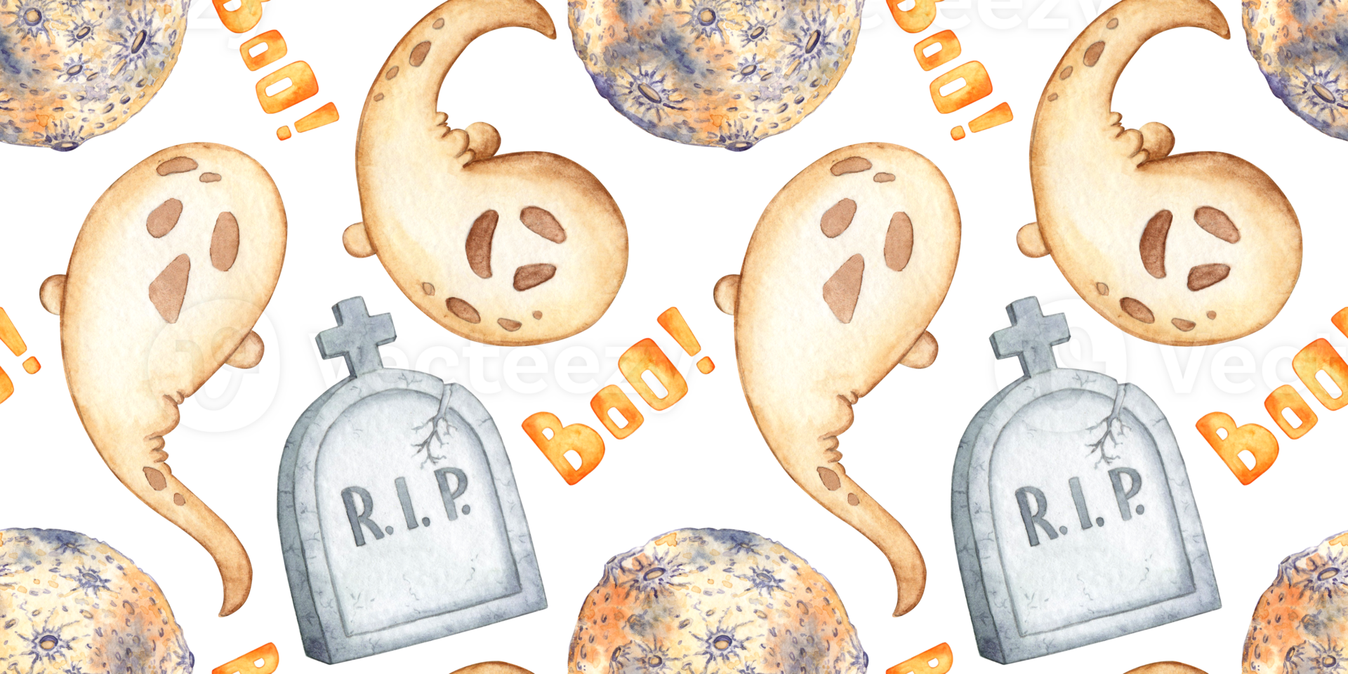 Ghost moon tombstone pattern watercolor png