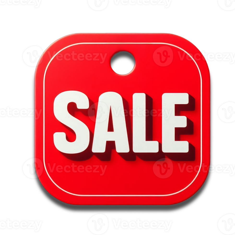 Red 3D sale tag with SALE text, ideal for e commerce promotions, discounts, and retail advertising. Clean, modern design with subtle shadows for depth png